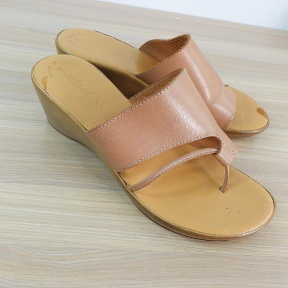 Matisse Shoes Women 38‎ 7 Beige Leather Thong Sandal Slip On Flat Heel Preppy - Picture 1 of 14